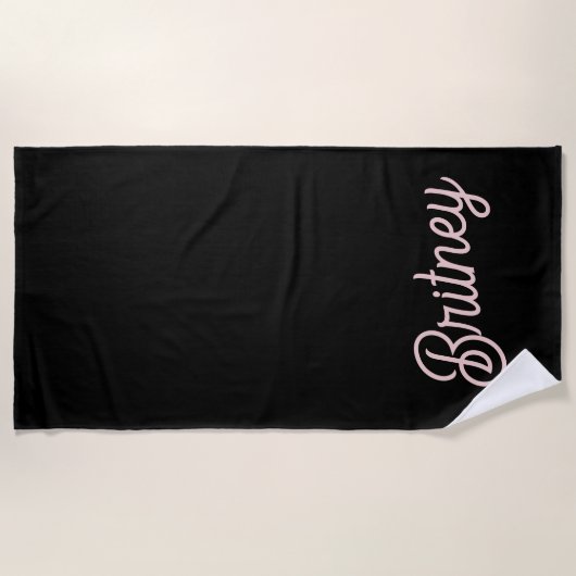 Serviette De Plage Monogramme rose roux noir moderne Nom (Devant)