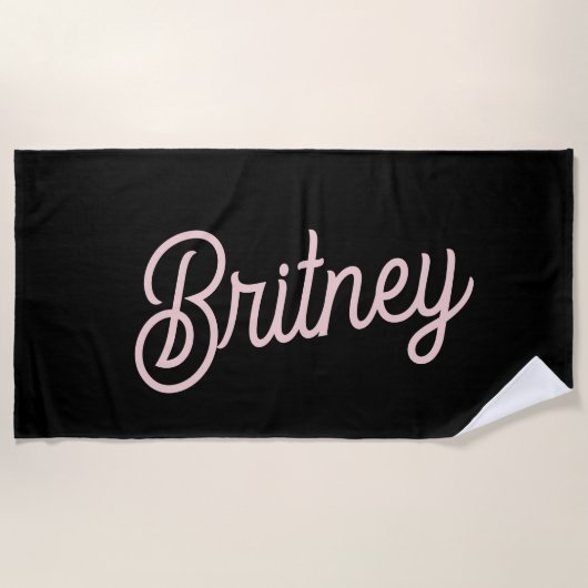 Serviette De Plage Monogramme rose roux noir moderne Nom (Devant)