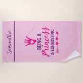 Serviette De Plage Monogramme rose violet Être princesse est épuisant (Devant)