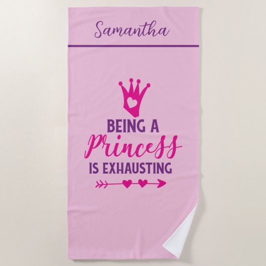 Serviette De Plage Monogramme rose violet Être princesse est épuisant (Devant)