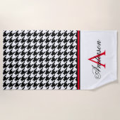 Serviette De Plage Monogramme rouge noir Houndstooth (Devant)