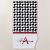 Serviette De Plage Monogramme rouge noir Houndstooth (Devant)