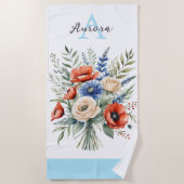 Serviette De Plage Monogramme Rustique Bouquet Fleur sauvage Joli été (Devant)