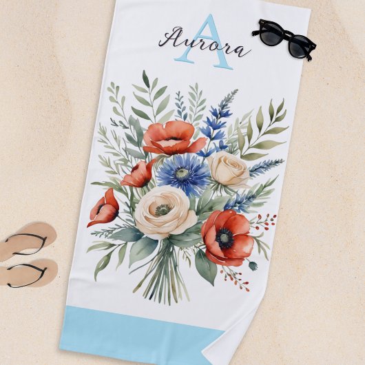 Serviette De Plage Monogramme Rustique Bouquet Fleur sauvage Joli été