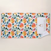 Serviette De Plage Monogramme Rustique Jaune Orange Aquarelle (Devant)