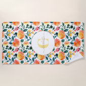 Serviette De Plage Monogramme Rustique Orange Aquarelle (Devant)