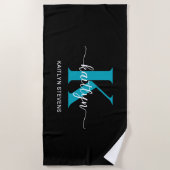 Serviette De Plage Monogramme sarcelle noir (Devant)