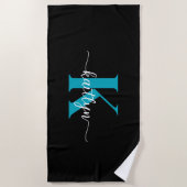 Serviette De Plage Monogramme sarcelle noir (Devant)
