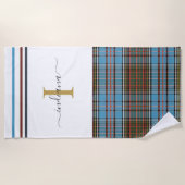 Serviette De Plage Monogramme Script Plaid Tartan Clan Anderson Check (Devant)