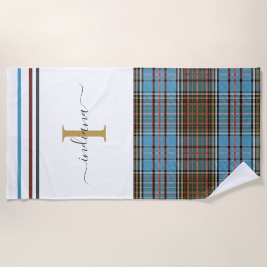 Serviette De Plage Monogramme Script Plaid Tartan Clan Anderson Check (Devant)