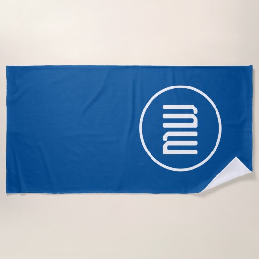 Serviette De Plage Monogramme simple bleu blanc (Devant)