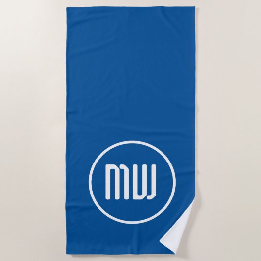 Serviette De Plage Monogramme simple bleu blanc (Devant)