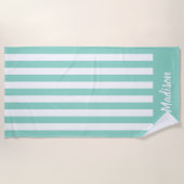 Serviette De Plage Monogramme simple et moderne d'Aqua Stripes (Devant)
