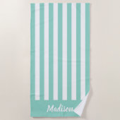 Serviette De Plage Monogramme simple et moderne d'Aqua Stripes (Devant)