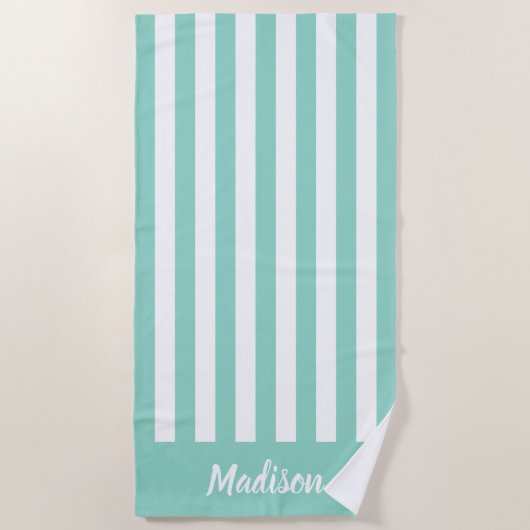 Serviette De Plage Monogramme simple et moderne d'Aqua Stripes (Devant)