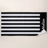 Serviette De Plage Monogramme simple moderne noir et blanc (Devant)