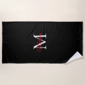 Serviette De Plage Monogramme simple moderne noir rouge (Devant)