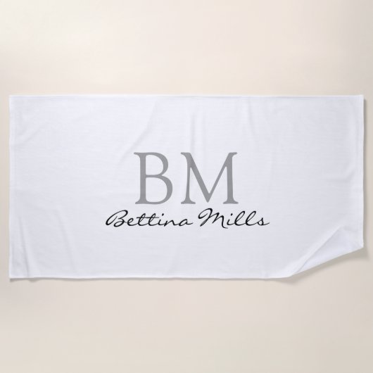 Serviette De Plage monogramme simple sur blanc (Devant)