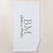 Serviette De Plage monogramme simple sur blanc (Devant)