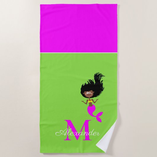 Serviette De Plage Monogramme Sirène Africaine Américaine Brown Black (Devant)