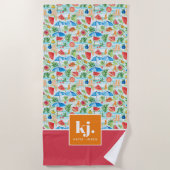 Serviette De Plage Monogramme stylé d'été amusant (Devant)