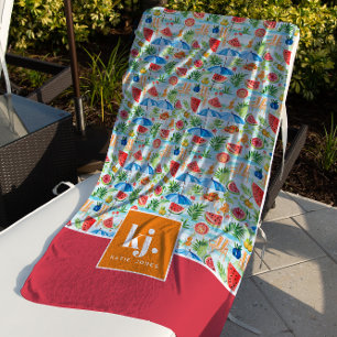 Serviette De Plage Monogramme stylé d'été amusant