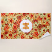 Serviette De Plage Monogramme super Retro Orange Hippie Fleurs (Devant)