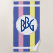 Serviette De Plage Monogramme sur des rayures de cabane de bleu, de (Devant)