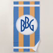 Serviette De Plage Monogramme sur les rayures larges du bleu et du (Devant)