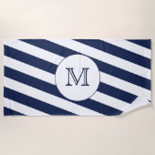 Serviette De Plage Monogramme sur mesure bleu et blanc de la marine n (Devant)