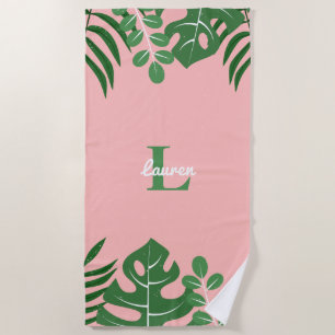 Serviette De Plage Monogramme tendance Feuille tropicaux
