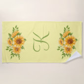 Serviette De Plage Monogramme Tournesol initial Tissu de plage jaune (Devant)