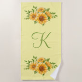 Serviette De Plage Monogramme Tournesol initial Tissu de plage jaune (Devant)