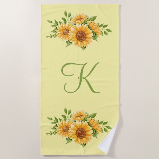 Serviette De Plage Monogramme Tournesol initial Tissu de plage jaune (Devant)