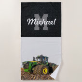 Serviette De Plage Monogramme Tracteur Agriculture Tillage Hommes Équ (Devant)