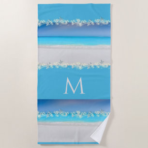 Serviette De Plage Monogramme tropical des eaux bleues de paradis