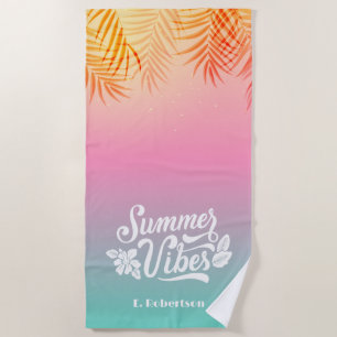 Serviette De Plage Monogramme Tropical Ombre Summer Vibes