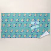Serviette De Plage Monogramme Turquoise de chèvre (Devant)