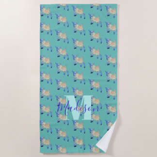 Serviette De Plage Monogramme Turquoise de chèvre