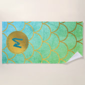 Serviette De Plage Monogramme Turquoise Motif de Parties scintillant  (Devant)