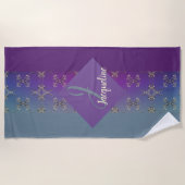Serviette De Plage Monogramme Turquoise orange violet (Devant)