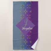 Serviette De Plage Monogramme Turquoise orange violet (Devant)