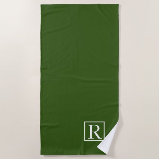 Serviette De Plage Monogramme vert de la forêt Nom initial Cute Perso (Devant)