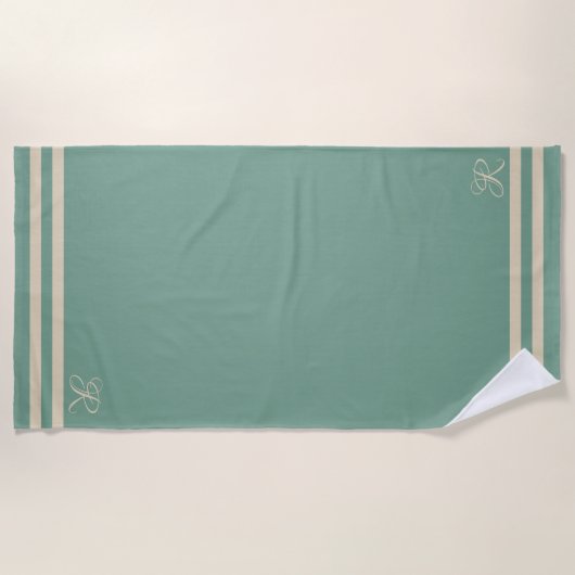 Serviette De Plage Monogramme Vert et Crème Gris Élégant (Devant)