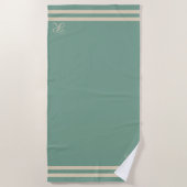 Serviette De Plage Monogramme Vert et Crème Gris Élégant (Devant)