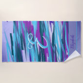 Serviette De Plage Monogramme violet, Aqua, Turquoise & Vert Art Abst (Devant)
