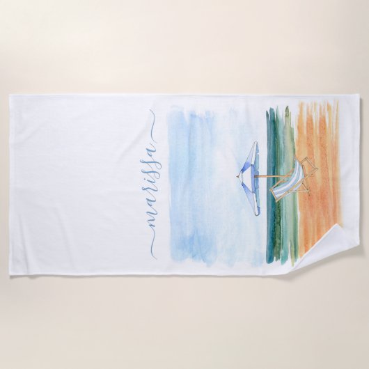 Serviette De Plage Monogrammed Beach Scene (Devant)