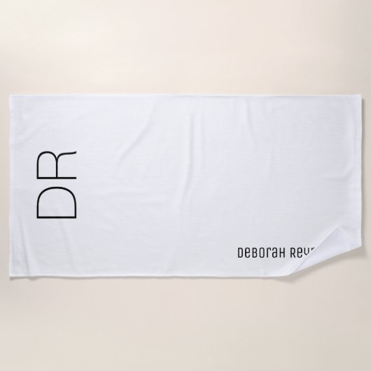 Serviette De Plage monogrammed moderne simple blanc (Devant)