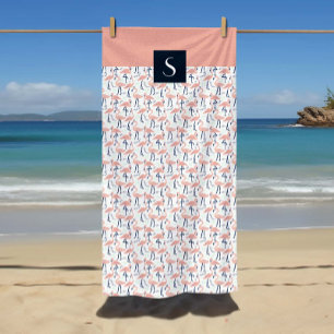 Serviette De Plage Monogrammed Tropical Pink Flamingo Pattern