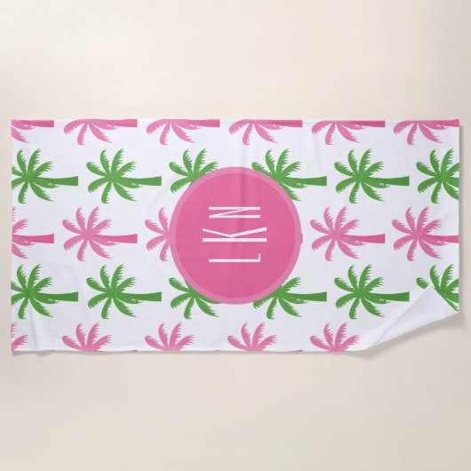 Serviette de plage monogrammée de palmiers Preppy (Devant)